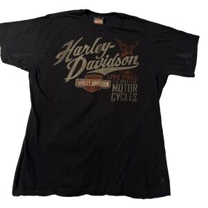 Harley Davidson Black SS Men's Size L Soft Cotton Solid Back T Shirt Crew Neck